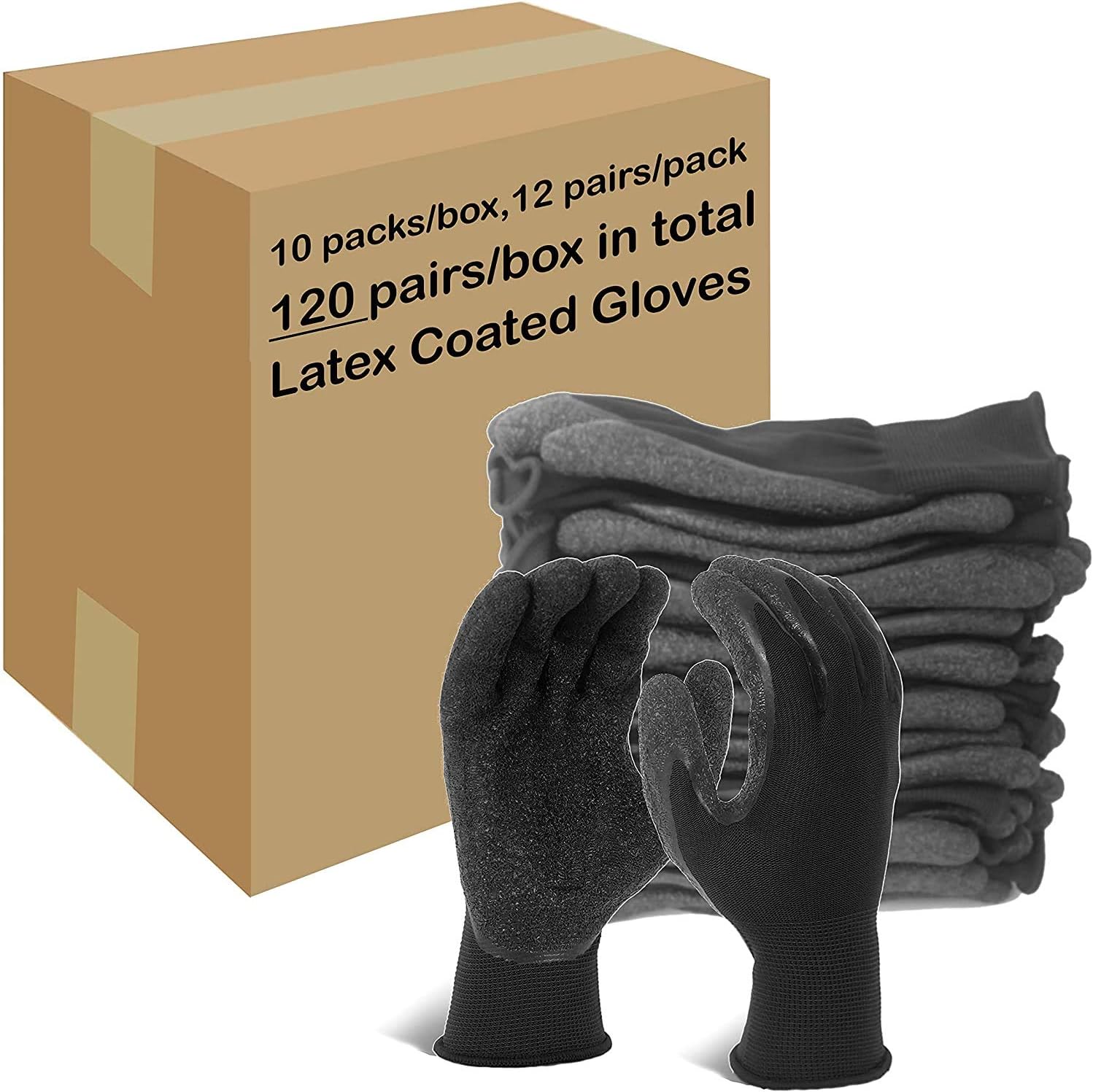 Evridwear Crinkle Latex Rubber Hand Coated Safety Work Gloves for Men Women General Multi Use Construction Warehouse Gardening Assembly Landscaping (XS-Size) 120 Pairs Pack