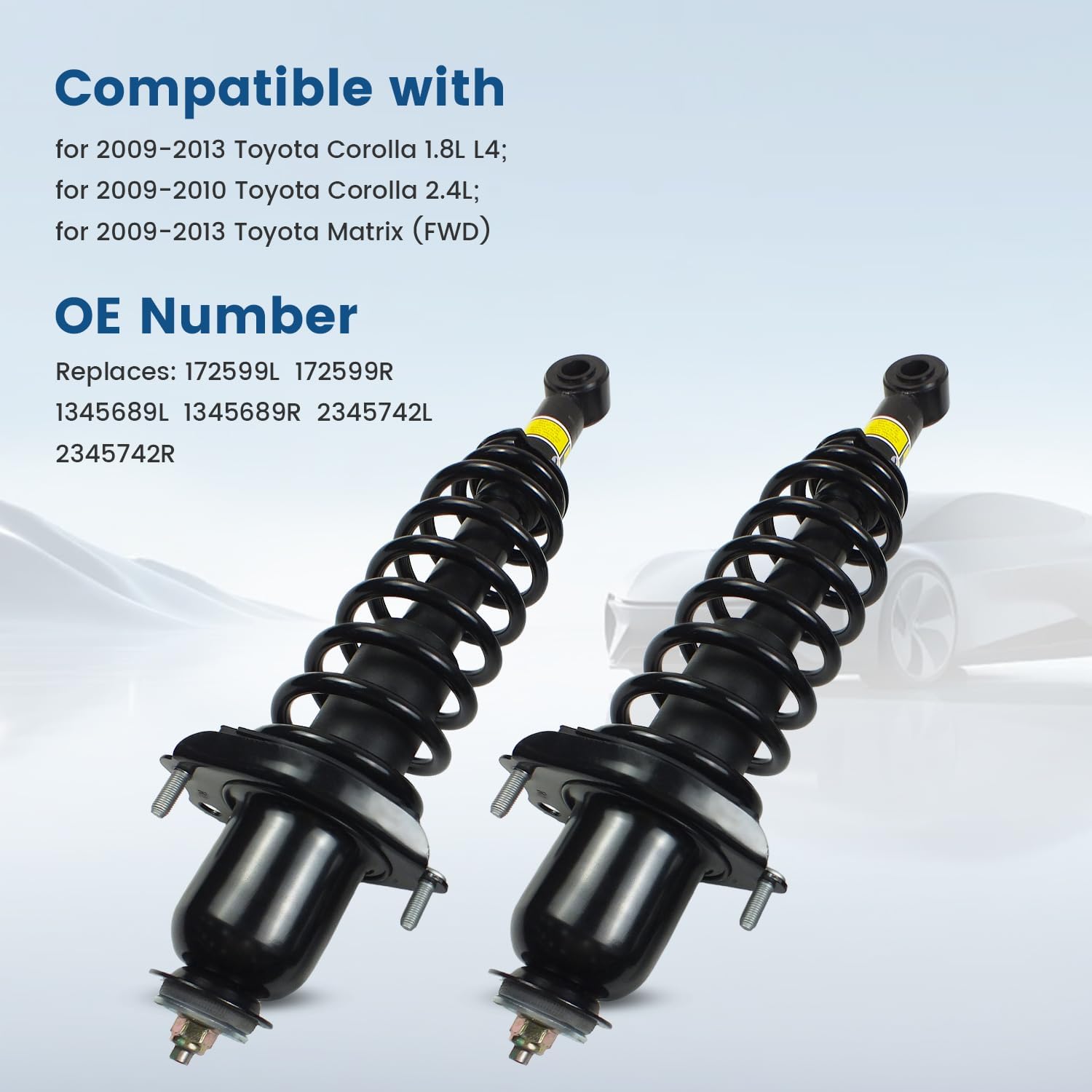 Pair Rear Struts Complete Assembly Fits for 2009 2010 2011 2012 2013 Toyota Corolla/Matrix, 2009-2010 Pontiac Vibe, Rear Shock Absorber Suspension Replace 172599L 172599R