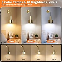 Vista 2 de VerRon Juego de dos apliques de pared recargables con batería, luces doradas inalámbricas con batería con bombillas desmontables y control remoto