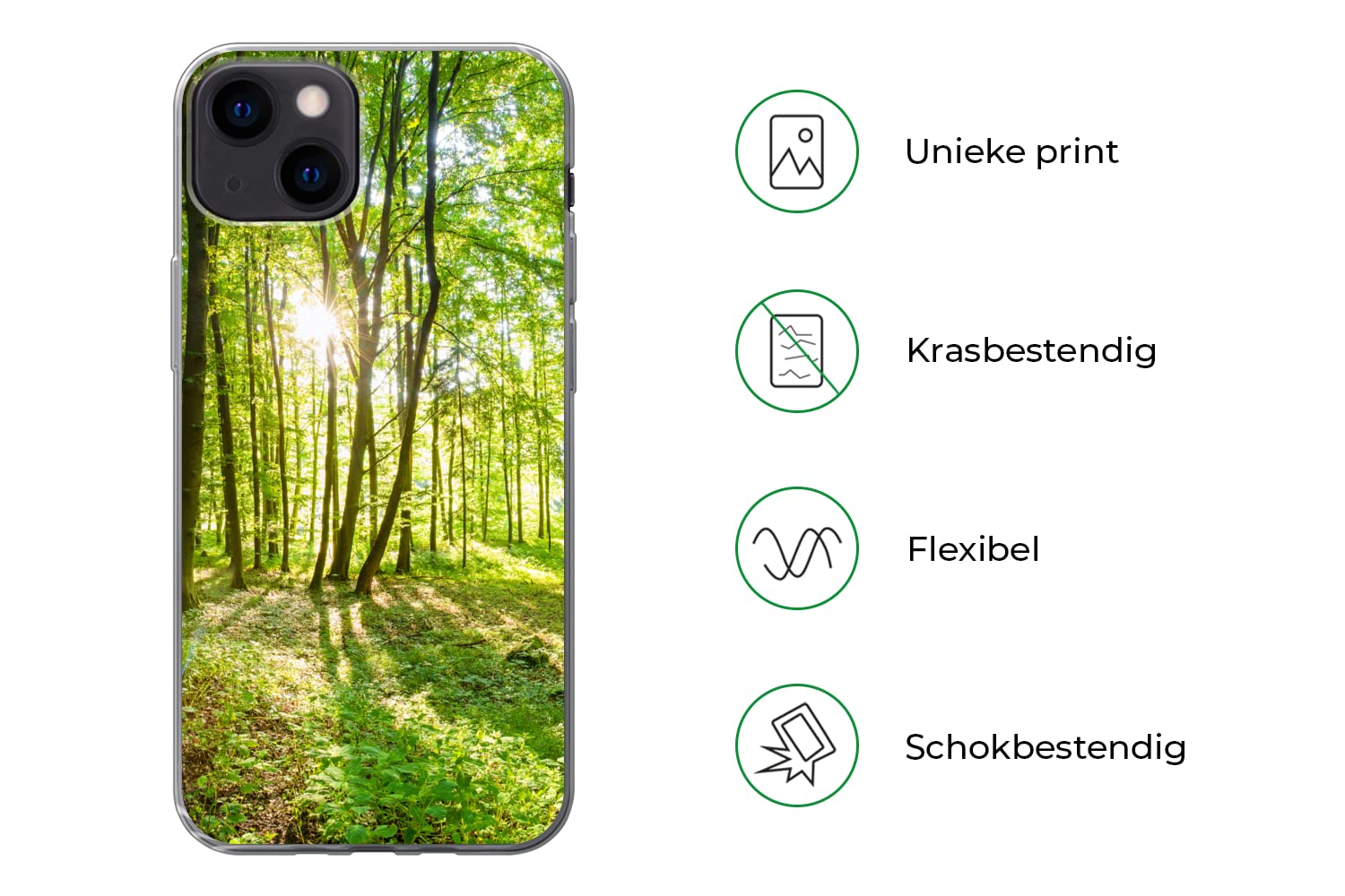 MuchoWow Funda para iPhone 13 - Naturaleza - Árboles - Bosque - Verde - Luz Solar - Funda de Silicona/Funda Blanda para teléfono móvil