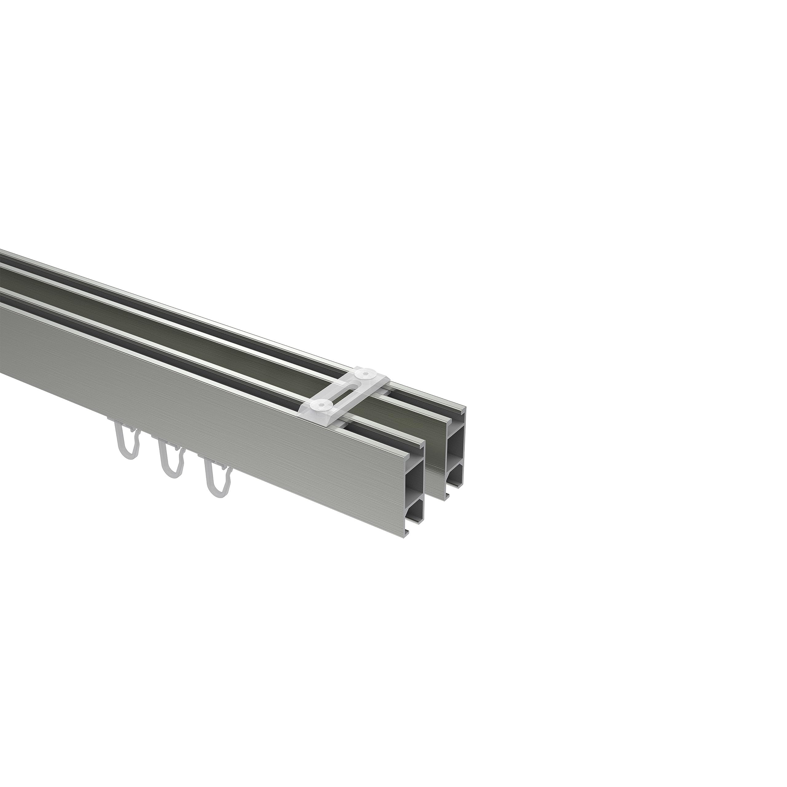 INTERDECO Innenlauf-Gardinenstange eckig 14 x 35 mm 2-läufig, kantige Innenlaufstange aus Metall, Edelstahl-Optik mit Chrom, zur Deckenmontage, Typ 10212817, 240 cm