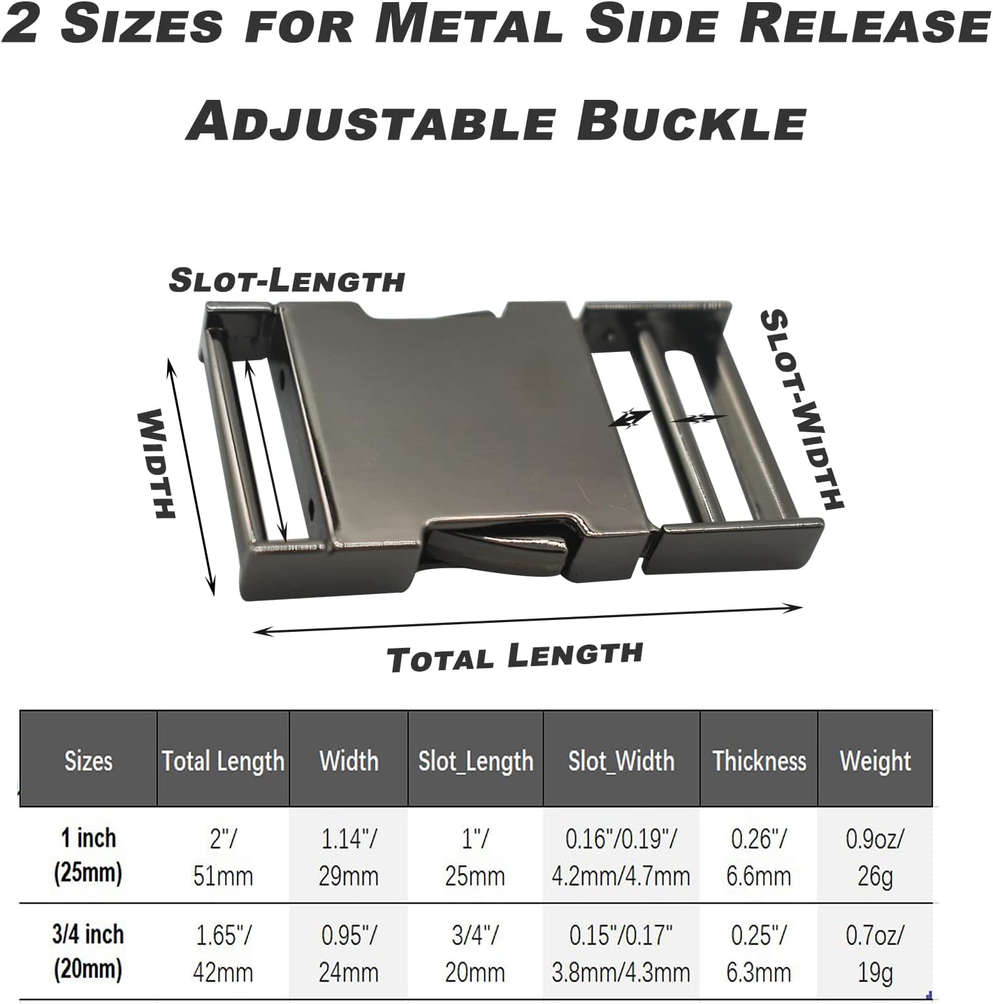 6 pcs 3/4 inch Metal Buckles Side Quick Release Single Adjustable Buckle for Straps Paracord Backpack Webbing Belt Dog Collars,Gun Grey - Image 6