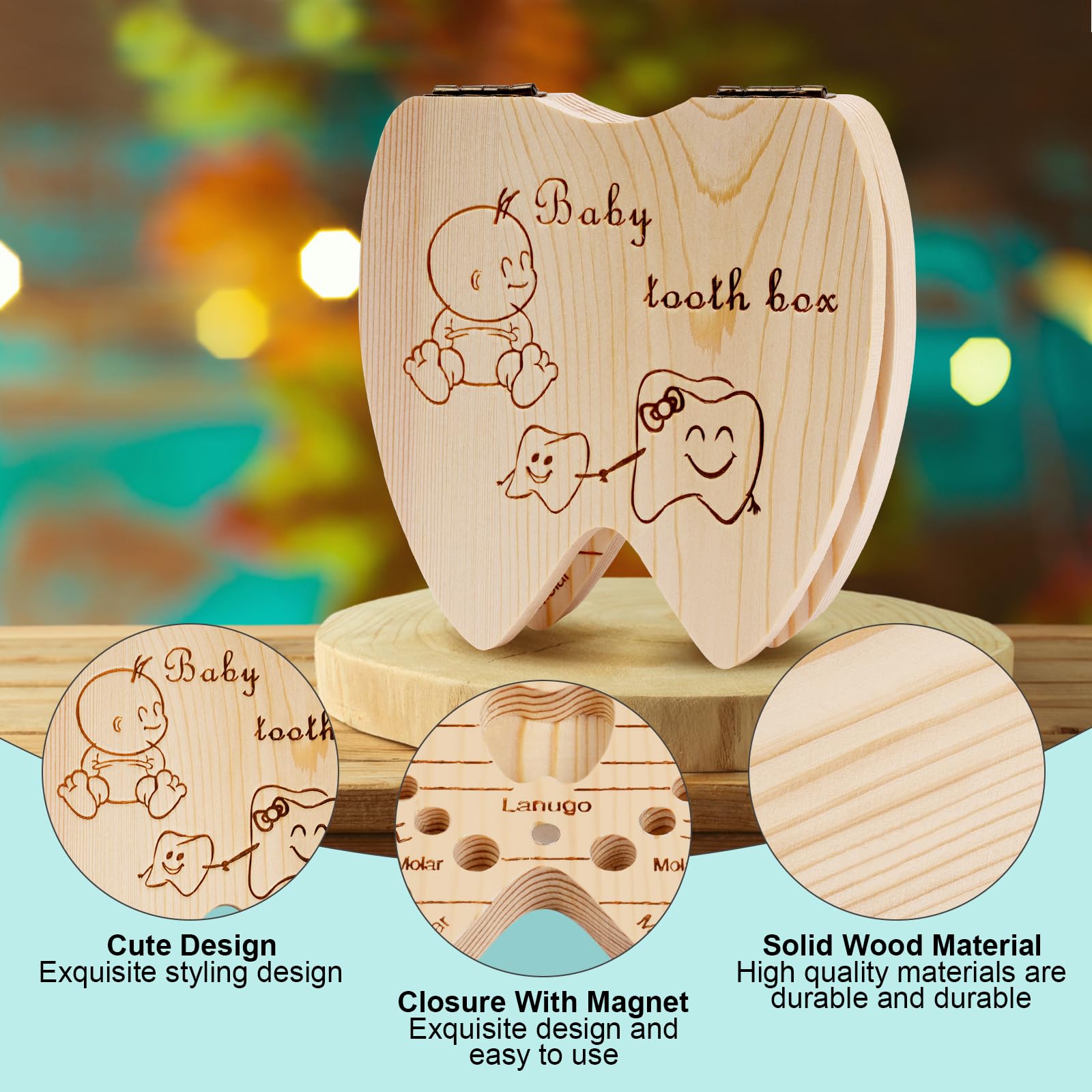 Aolso Scatola Per Denti Di Latt, Denti Salva Box Per Bambini, Scatola Porta Dentini Da Latte In Legno, Accumulazione Dei Denti, Bambini Ricordo Regalo (Ragazzo Inglese)