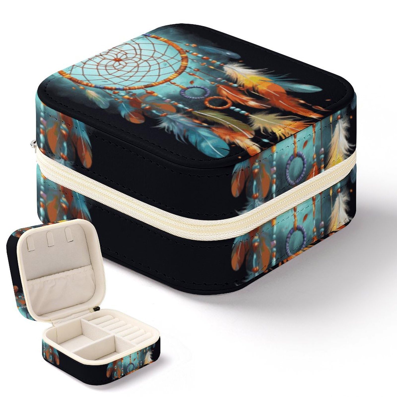 Organisateur de bijoux de voyage portable en cuir avec miroir, parfait pour vos week-ends