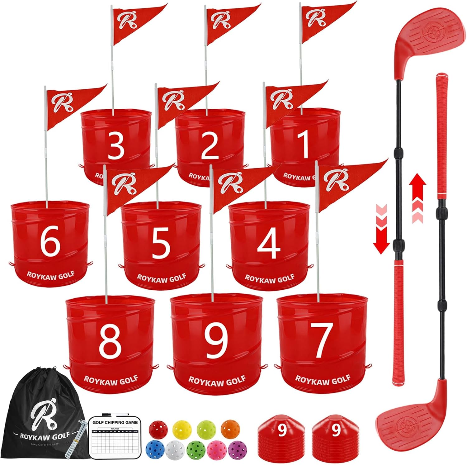 Roykaw Backyard Golf Game, 9 Holes Bucket Game with Balls, Battle Golf Game for Outdoor Beach Park & Indoor, Golf Yard Game Set for Fun, Fits Family & Friend Party （Included Golf Club