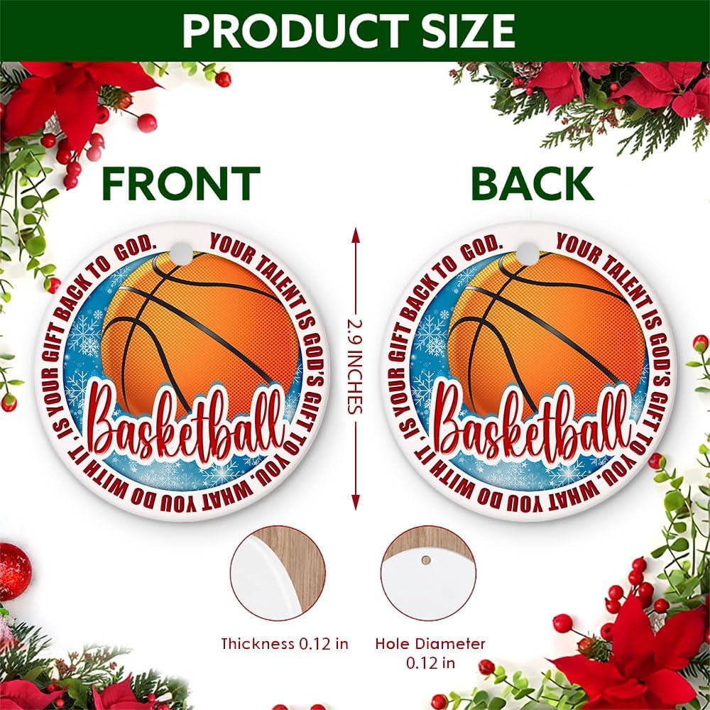 Basketball Christmas Ornament 2025 – Ceramic Round 2.9 Inch Keepsake with Faith Quote – Inspirational Sports Gift for Basketball Players, Coaches, Athletes & Fans - Image 2