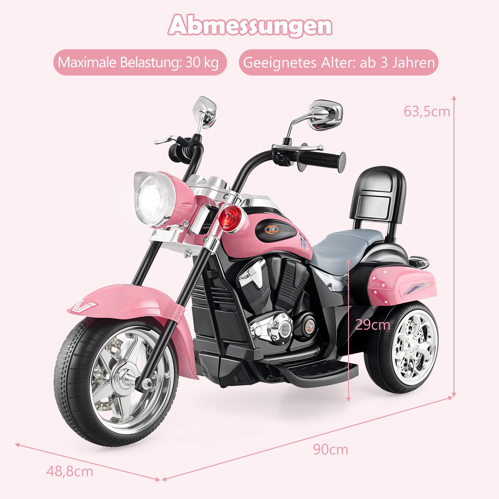 GOPLUS Motocykl elektryczny 6 V dla dzieci, trójkołowy motocykl dziecięcy z przełącznikiem do przodu i do tyłu, elektryczny motocykl, mortorcycle, pojazd elektryczny dla dzieci od 3 lat (jasnoróżowy)