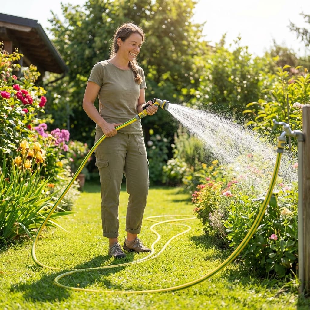 MAKA Tubo per Acqua Giardino 50 metri 5/8 Pollice 3 Strati Pressione 20 Bar Flessibile, Canna Acqua Giardino, Doppio Rinforzo Tessile Retinato Magliato Resiste a Caldo Gelo UV 4 Stagioni