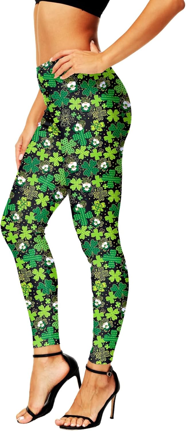 AOBUTE St. Patrick's Day Legging for Women Irish Shamrock Stretchy Pant Green High Waist Casual Tights M - Image 3