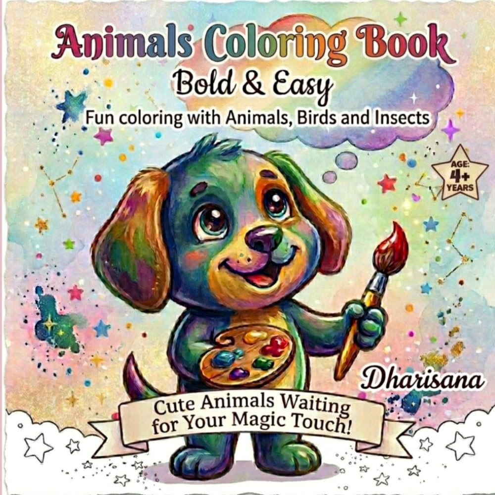 Animals Coloring Book: Bold & Easy - Fun coloring with Animals,Birds and Insects