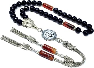 -ELEGANCE COLLECTION- Prayer Beads-Tesbih-Tasbih-Tasbeeh-Misbaha-Masbaha-Subha-Sebha-Sibha-Rosary (Faceted BLACK JADE Stone (8mm -33 Beads))