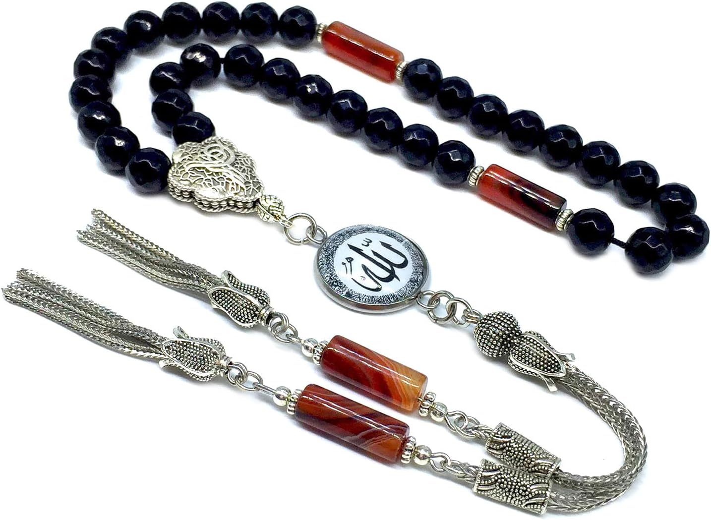 -ELEGANCE COLLECTION- Prayer Beads-Tesbih-Tasbih-Tasbeeh-Misbaha-Masbaha-Subha-Sebha-Sibha-Rosary (Faceted BLACK JADE Stone (8mm -33 Beads))