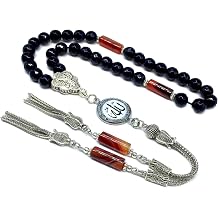 -ELEGANCE COLLECTION- Prayer Beads-Tesbih-Tasbih-Tasbeeh-Misbaha-Masbaha-Subha-Sebha-Sibha-Rosary Faceted BLACK JADE Stone 8mm -33 Beads