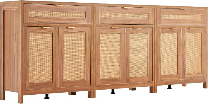 VEVOR Rattan Buffet Cabinet with 6 Magnetic Doors and Adjustable Shelves - Sideboard for Hallway, Entryway, Living Room, or Kitchen - Natural