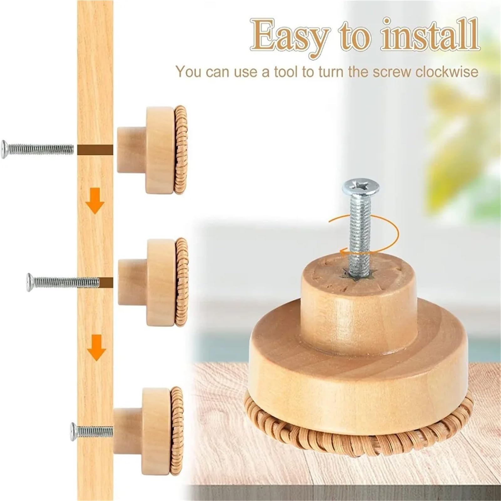 10-50 maniglie in legno per ante di armadietti, cassettiere, pomelli per cassetti in rattan, per mobili da cucina (bianco, 50 pezzi)