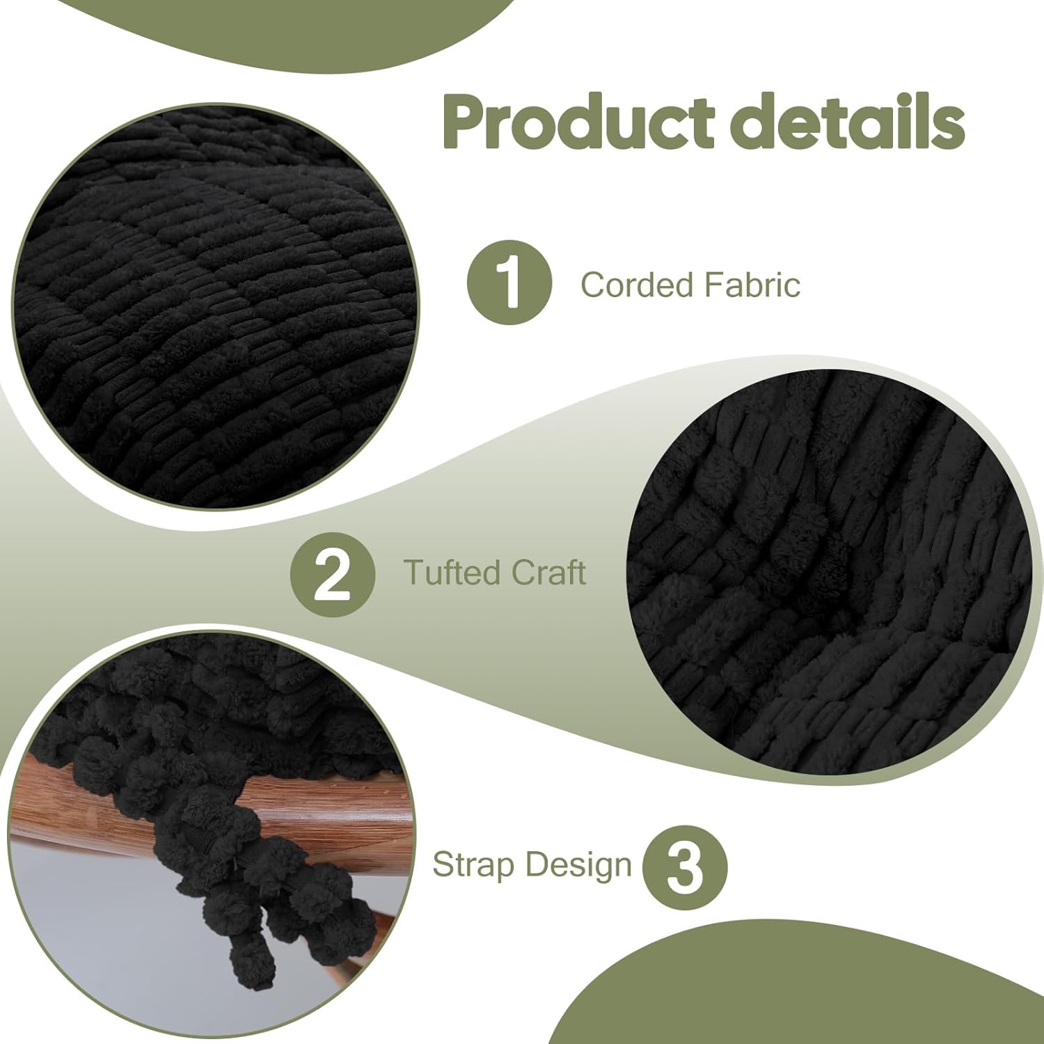 idee-home Papasan Chair Cushion, Circle Papasan Cushion Soft Corduroy (Without Chair) Replacement Indoor& Outdoor for Egg Bowl Chair, 48 X 48 Inch, Black