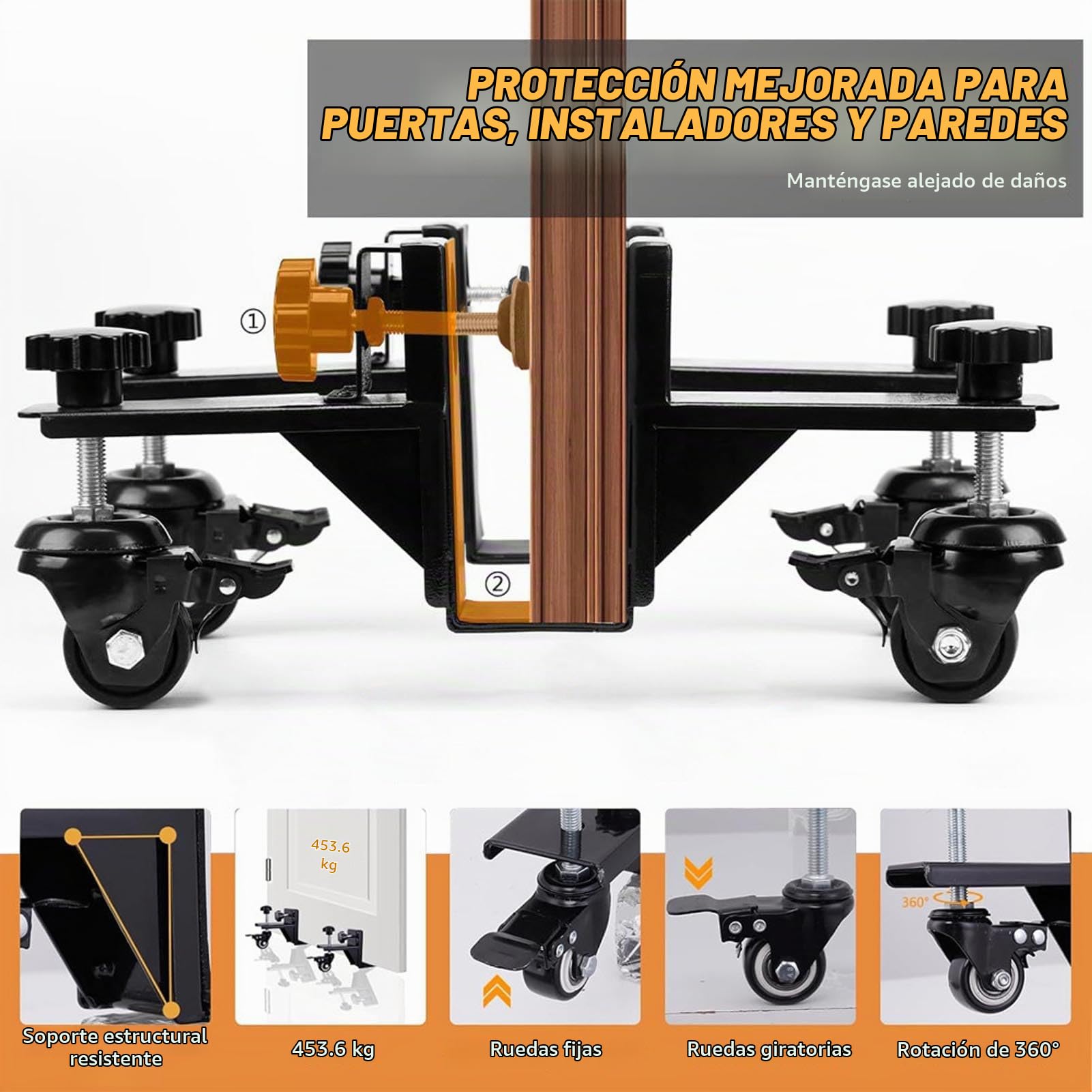 Carro elevador de puerta de alta resistencia, carro de panel de puerta ajustable de acero resistente de 1,6-2,1 pulgadas con ruedas giratorias de 360°