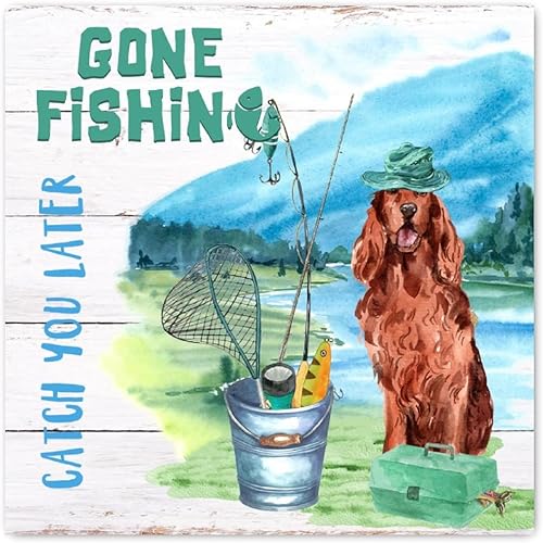 Evans1nism Letrero de madera con texto en inglés "Gone Fishing" para perro bulldog francés, decorativo para el hogar, decoración de pared, animal,