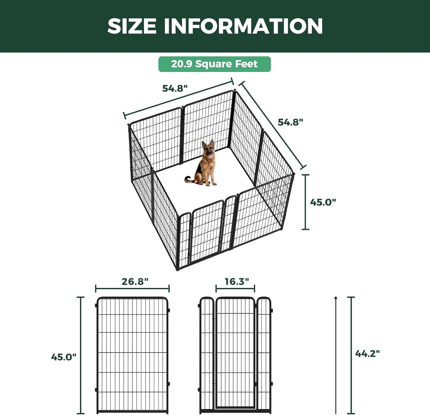 FXW Homeplus Unleashed Indoor Dog Playpen - Stress-Free and Safe Play, Heavy Duty 45 Inch 8 Panels Dog Pen for Large Dogs, Black│Patented