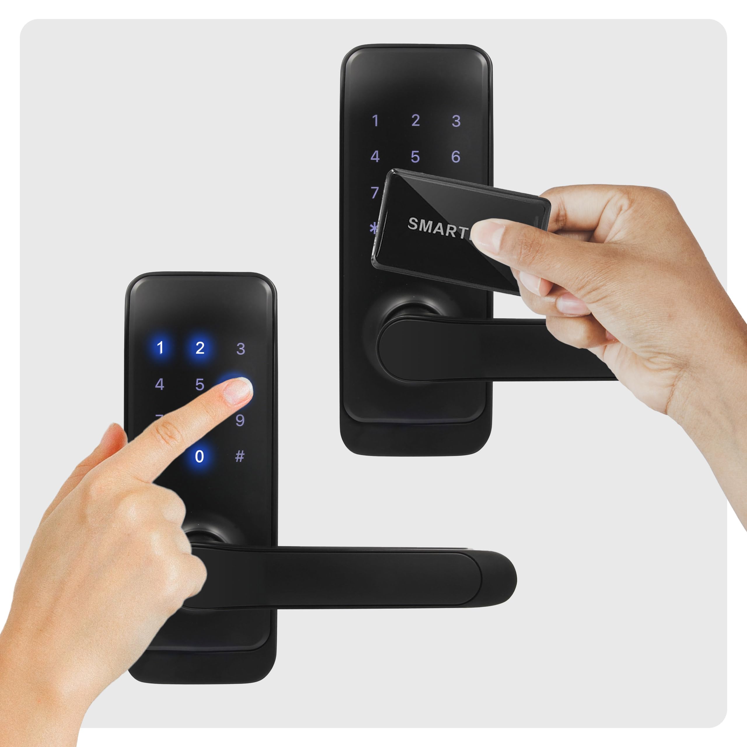 EURA ELH-51H4 Serratura di porta intelligente con maniglia Serratura di codice 13.56MHz Lettore di prossimità IP65 Spaziosa di sicurezza universale Nero