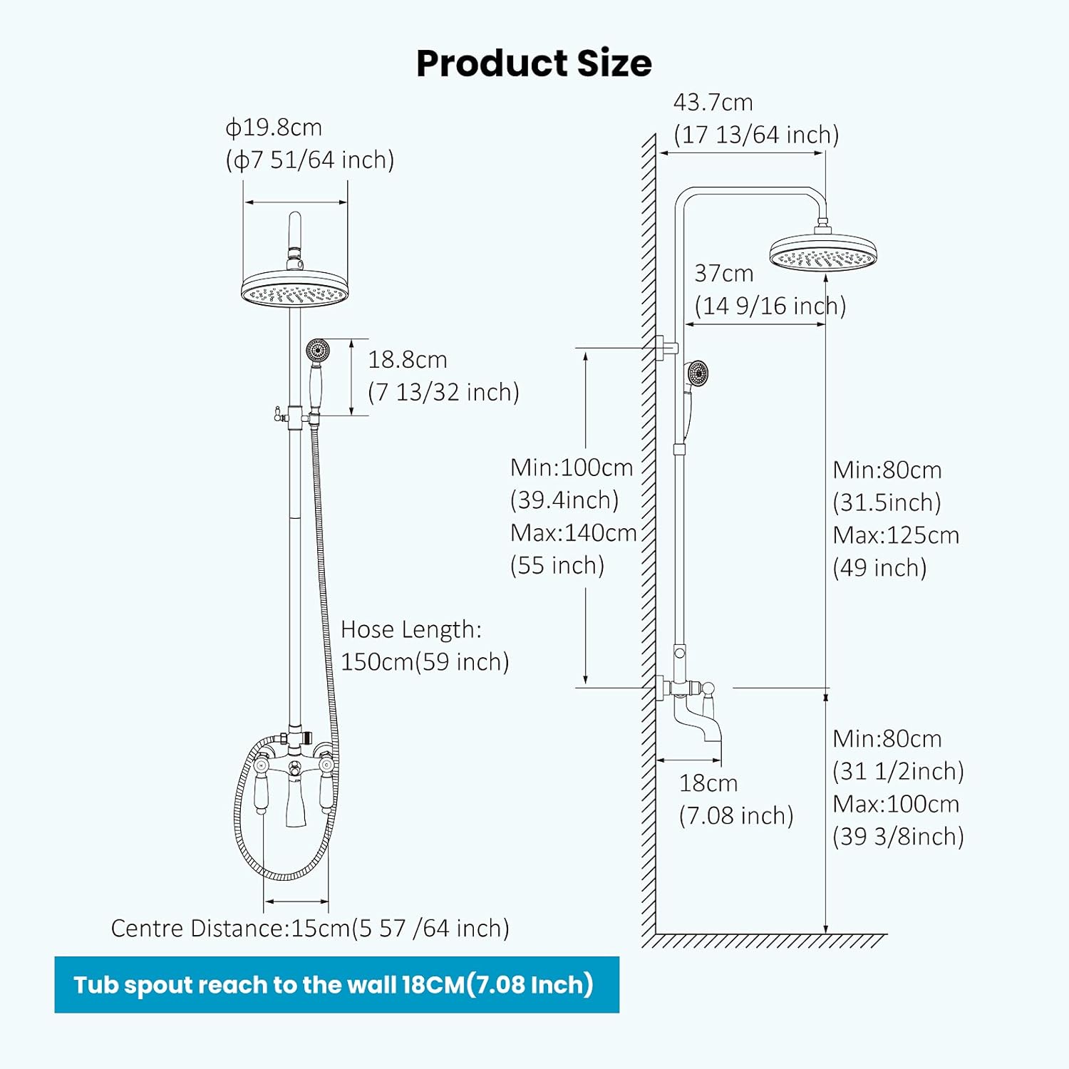 Bіg Sаlе Oil Rubbed Bronze Shower Faucet 8-inch Rainfall Shower Head Fixture with Handheld Spray Double Lever Handle Bathtub Spout Triple Function Bathroom Wall Mount