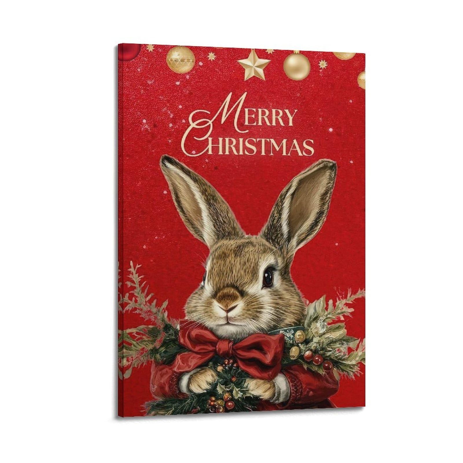 CWLLOG Stampe su tela da parete, poster per festival, coniglietto di Natale, saluto caldo, decorazione moderna per soggiorno e camera da letto, 40 x 60 cm