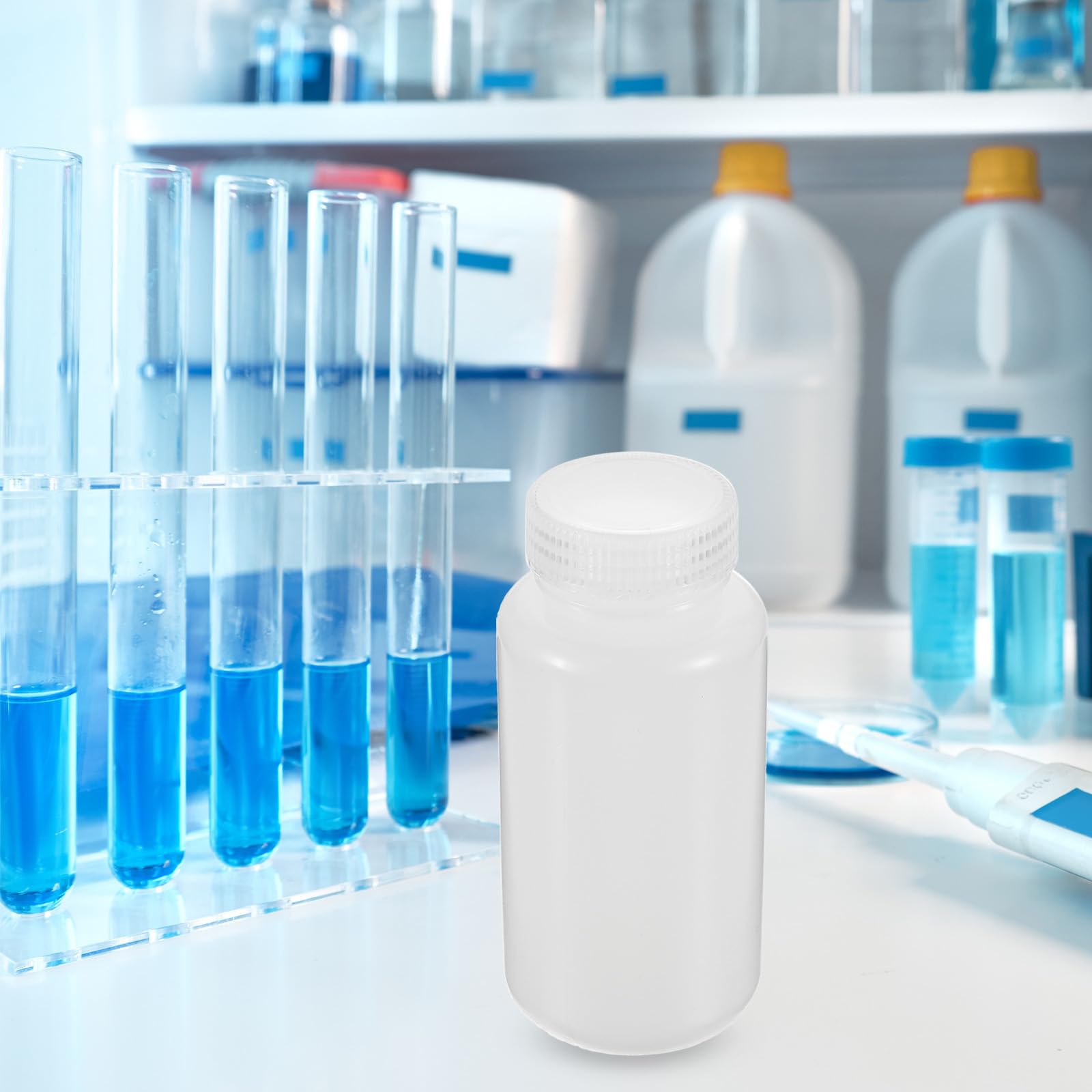 PATIKIL 12 Stück 250ml Reagenzgläser, PP Weithals-Rundflaschen mit Schraubverschluss für die Lagerung von Laborwasser, Reagenzien, flüssigen Proben und festen Proben, weiß