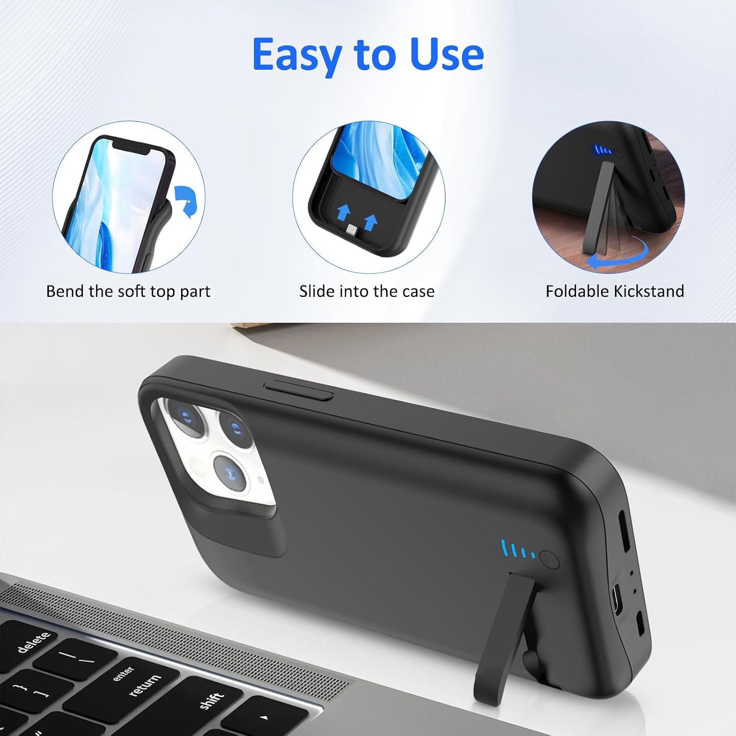 Battery Charger Case for iPhone 11 Pro(5.8"), 5000mAh Slim Rechargeable Extended Charging Case Power Bank with Stand, Portable Protective Battery Backup for iPhone 11 Pro Black