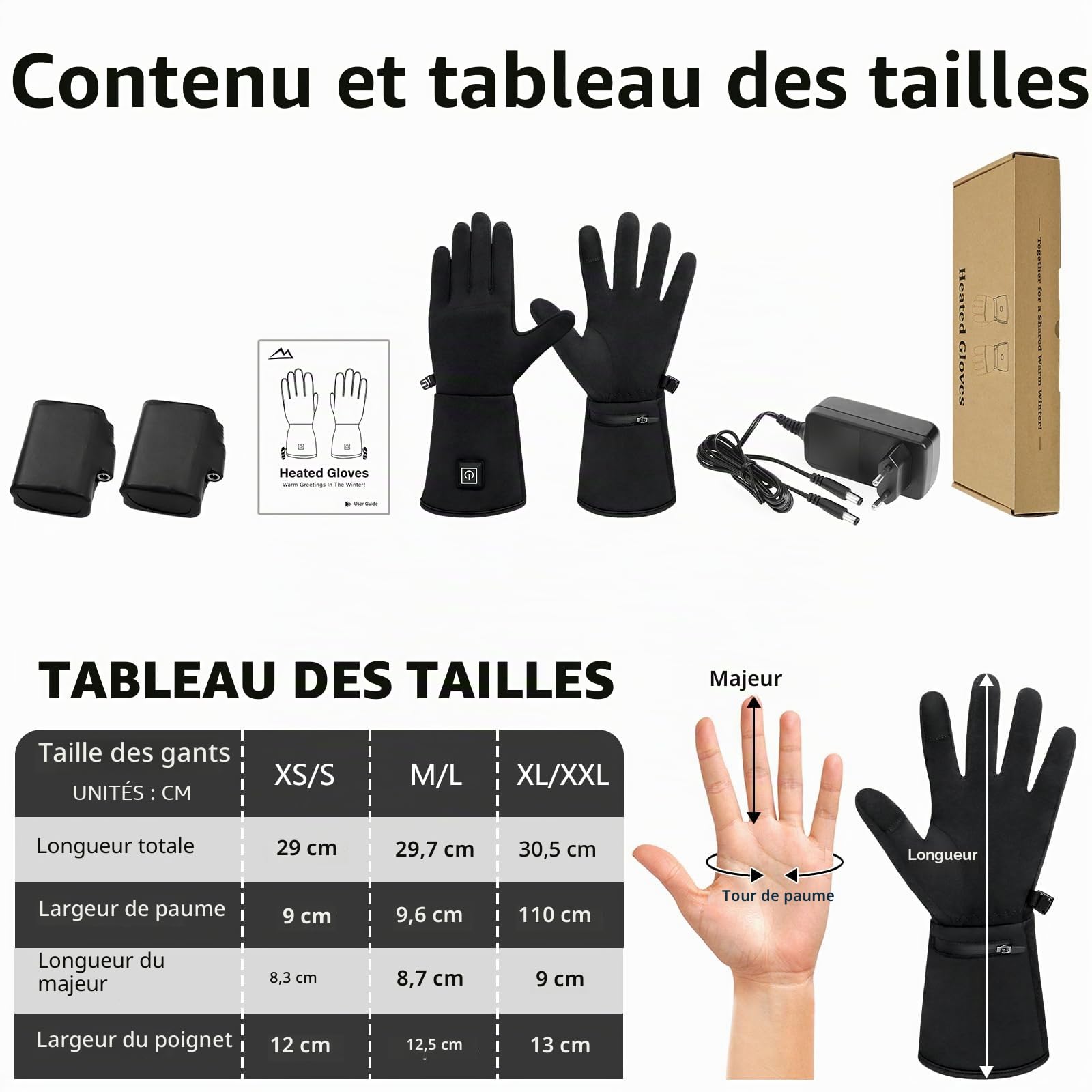 Gant Chauffant | Gants Chauffants Femme Homme | 3 Niveaux de Chauffe & Écran Tactile | Ultra-Fins pour Une Dextérité Maximale | Se Portent Seuls ou en sous-Gants, Unisexe, 2200mAh