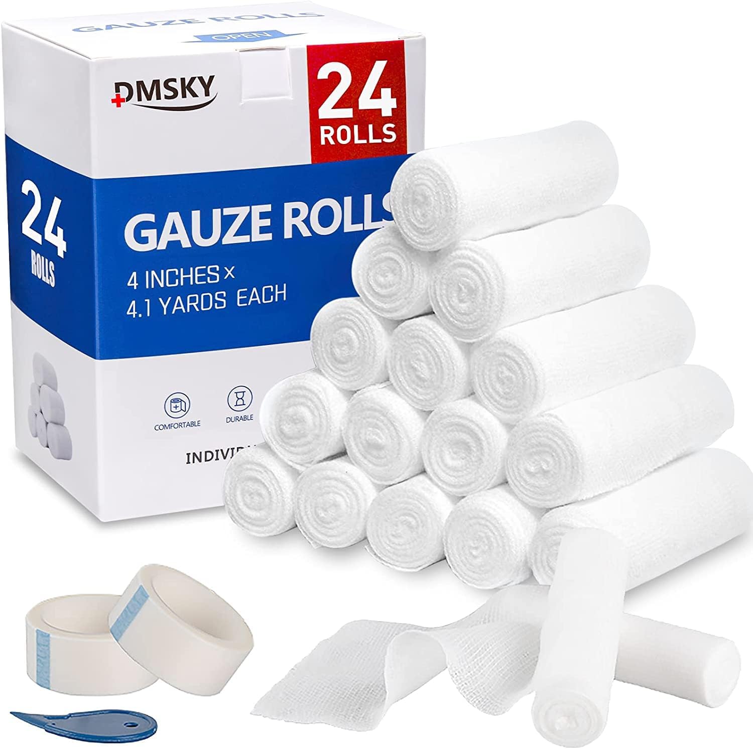 Gauze Rolls,24 Packs of 4 inches x 4.1 Yards, LatexFree