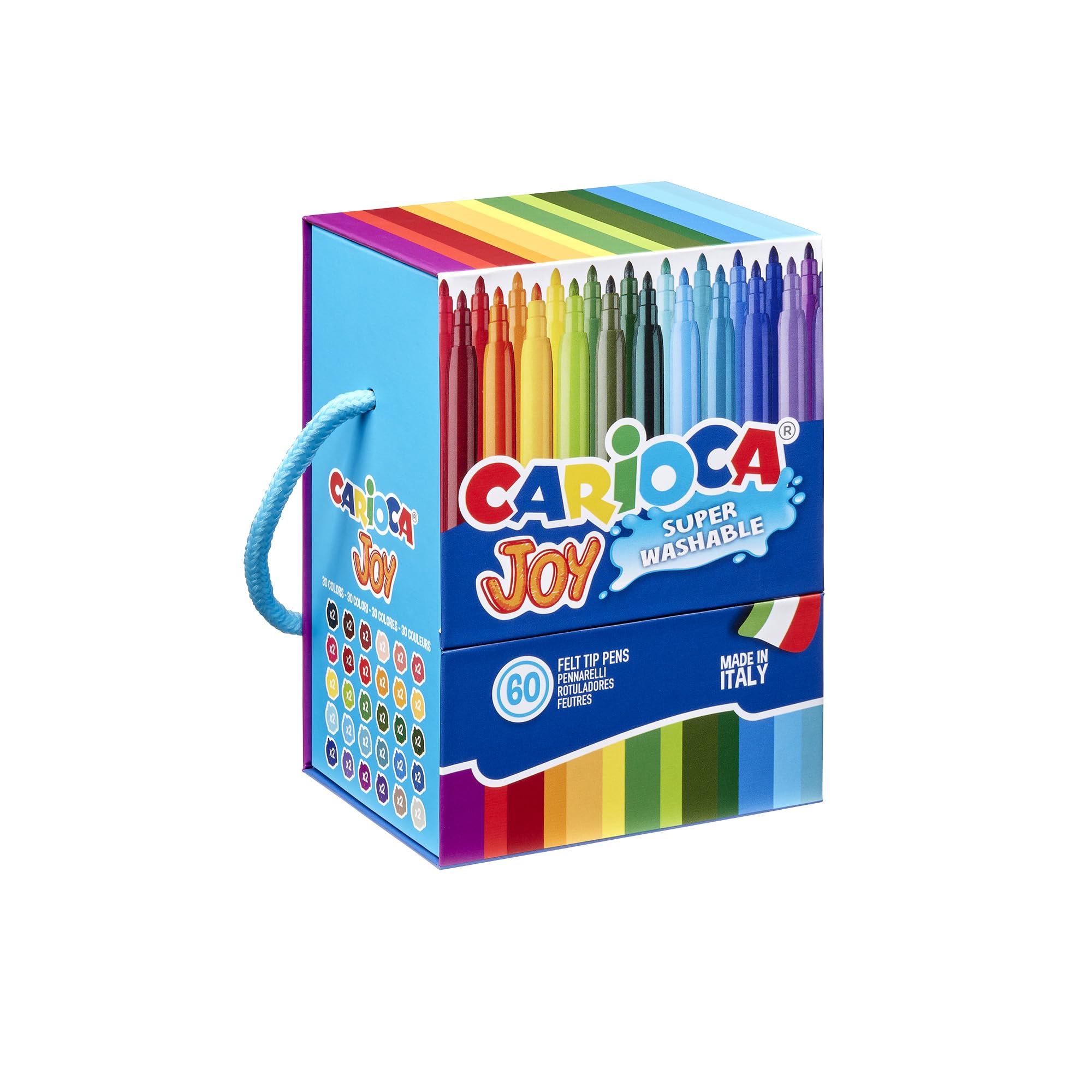 Carioca Rotuladores Joy Punta Fina | Caja premium con asa de 60 rotuladores superlavables y con gran cobertura | Colores surtidos | Punta Ø 2,8 mm | 60 piezas