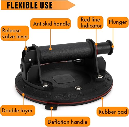 Miniatura 3 de Ventosas de vacío de 8 pulgadas resistentes para levantar vidrio grande, elevador de ventosa industrial con asa, capacidad de carga de 500 libras