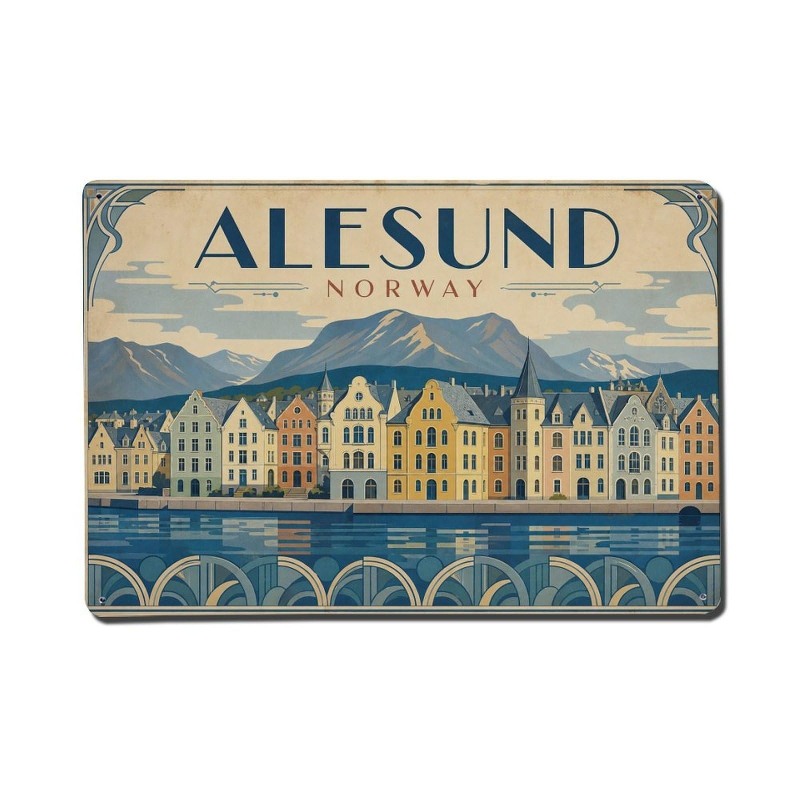 Travel Vintage Norway Alesund 1 Metal Tin Sign Plaque Wall Decor for Cafe, Club Bar, Office, Garden Metal Poster 8x12Inch
