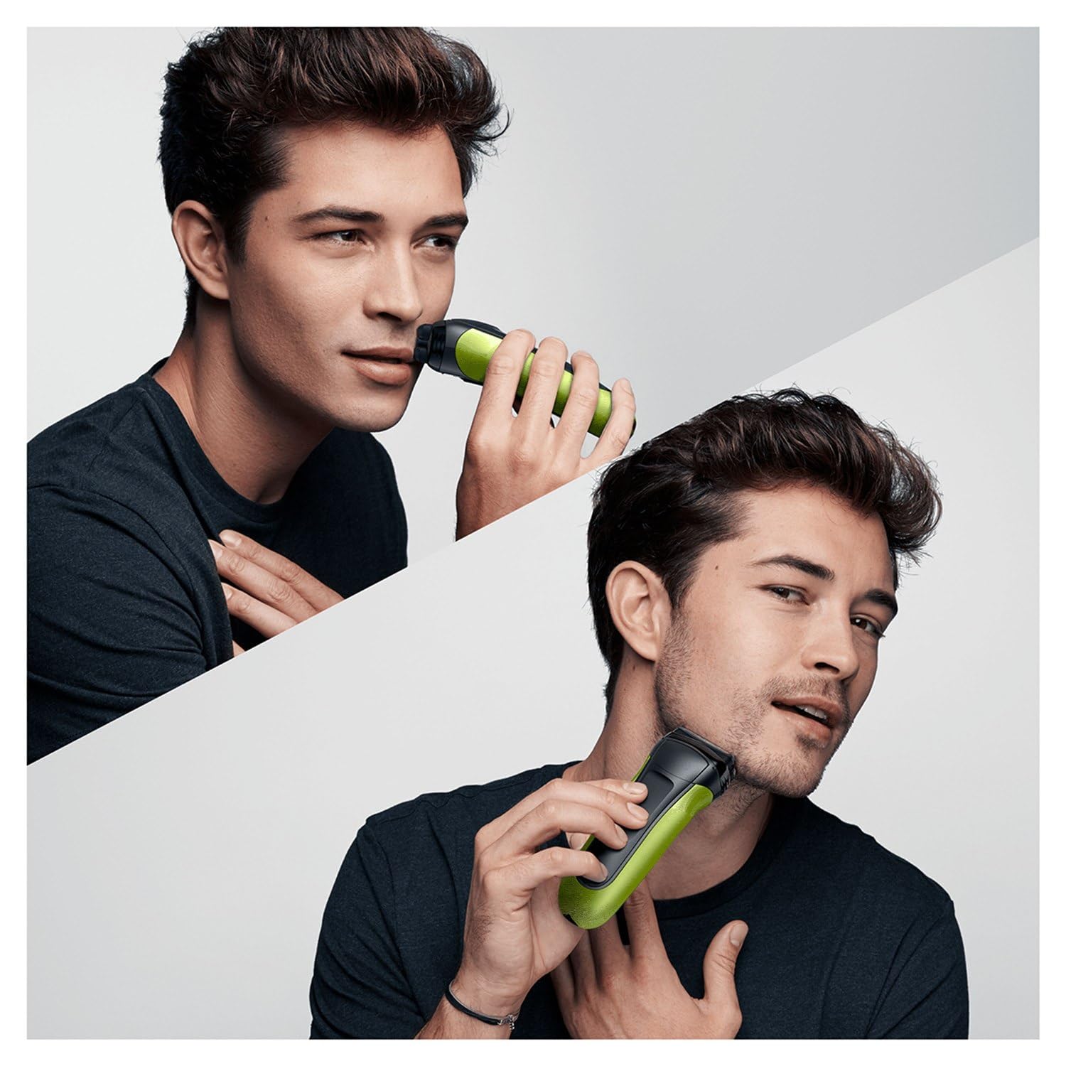 Braun Serie 3 300 Rasoio Elettrico Barba, Wet&Dry, Regolabarba Uomo, Rasoio Barba, 3 Lame Flessibili, Regolabarba Braun, Ricaricabile e Senza Fili, Nero/verde Elettrico
