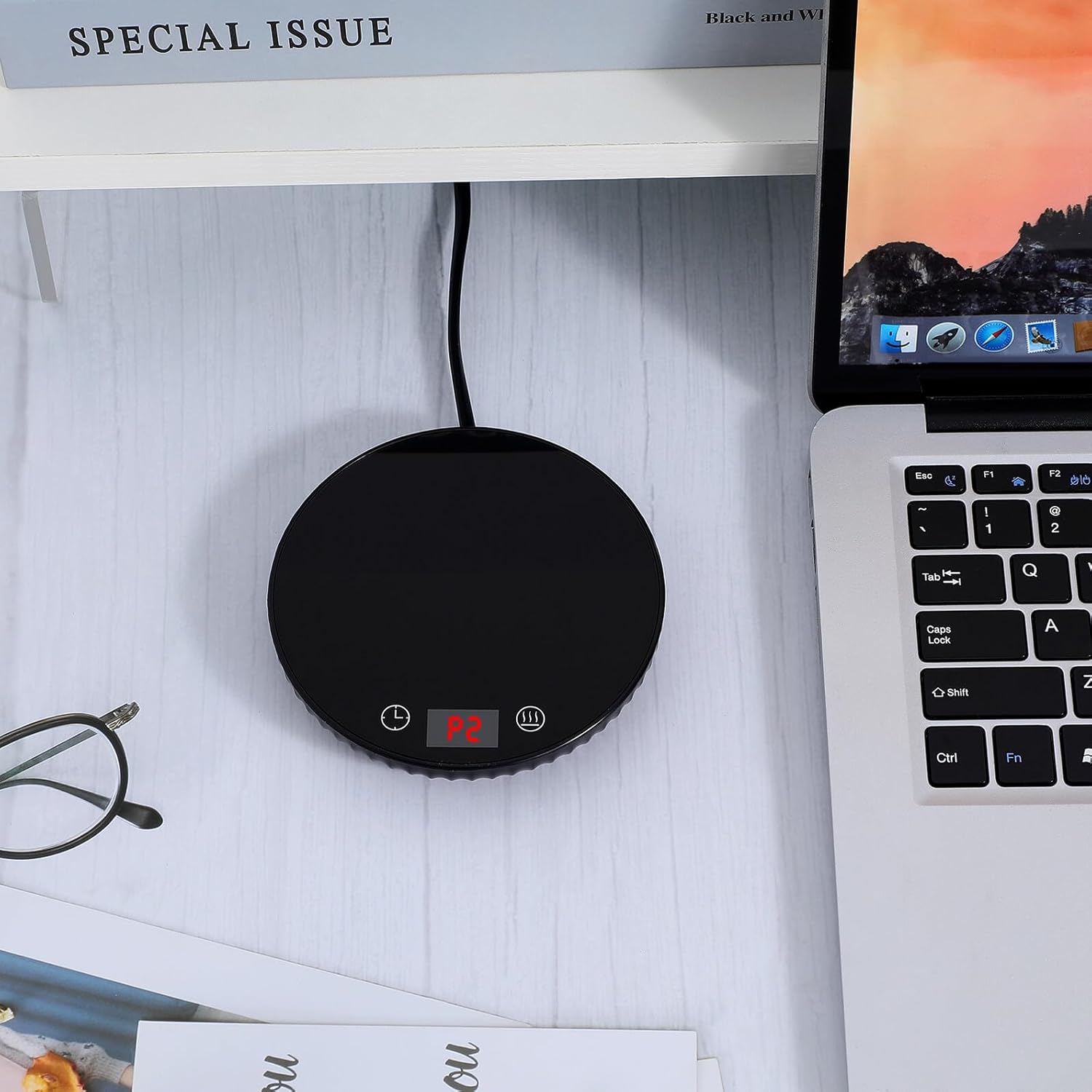 Electric Mug Warmer with Temperature Display Heating Coaster for Coffee Tea Milk Compact Desktop Cup Warmer for Office Home Plug Acv Black