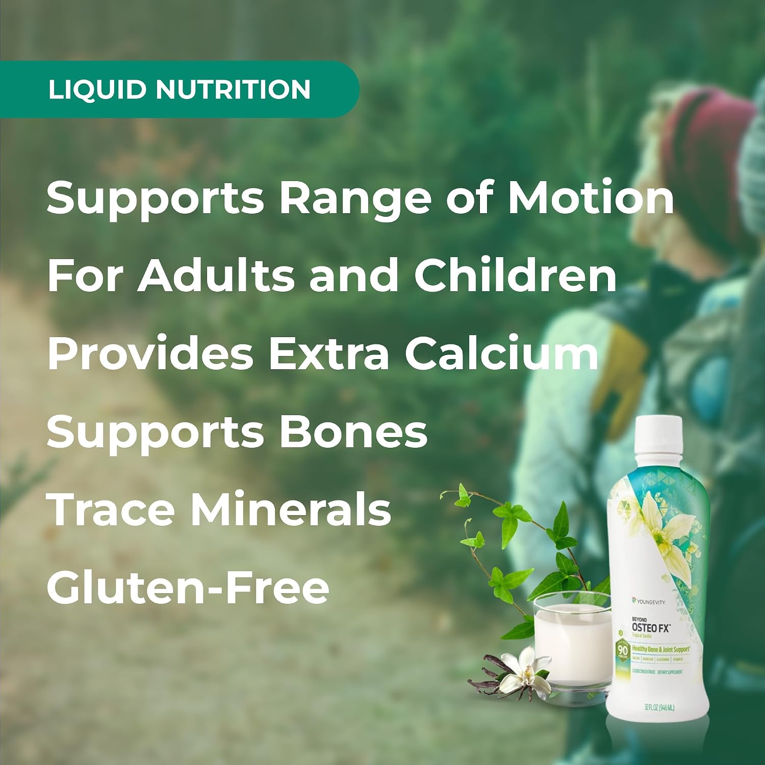 Youngevity Beyond Osteo-FX Liquid 32 oz - Calcium & Magnesium 1200/300mg + Vitamin D3, Zinc, MSM, Glucosamine + 77 Trace Minerals - Supplement for Bone Health (32 fl oz - Pack of 4)