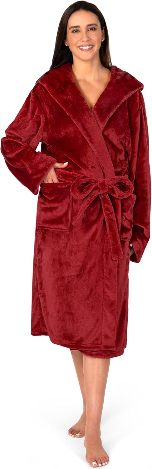 PAVILIA Women Robe with Hood, Fleece Fluffy Soft Long Hooded Robe, Plush Fuzzy Cozy Warm Bathrobe Shower Spa - Image 7