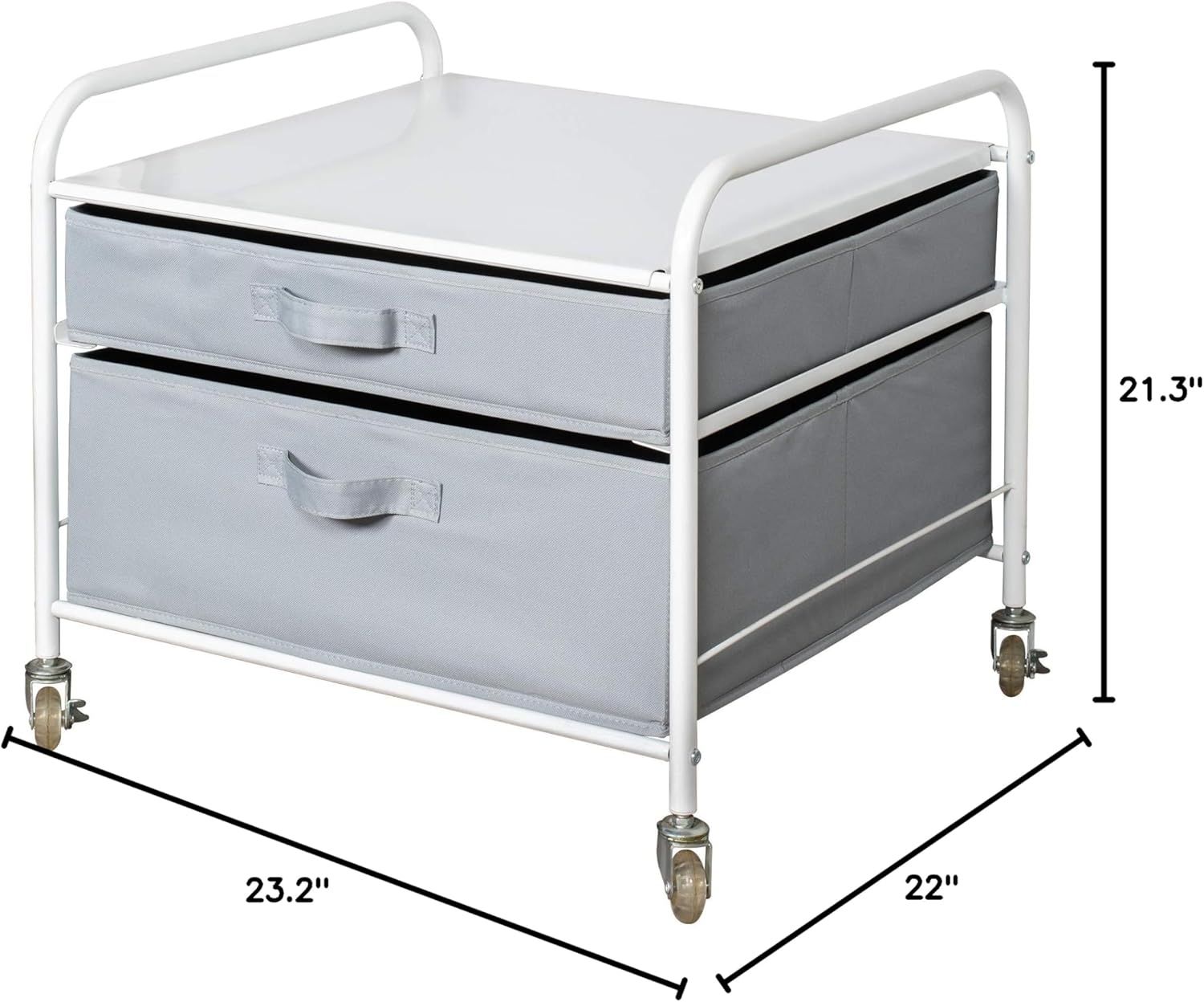 DormCo Mini-Fridge Stand on Wheels - Supreme Organization - White Metal Frame with Gray Drawers