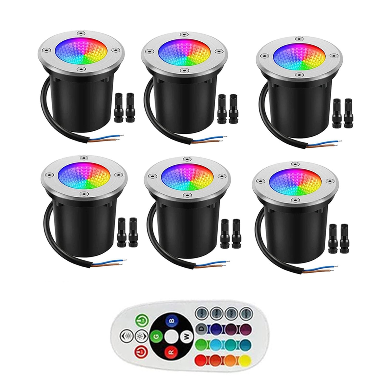 Outdoor Buried Lights - RGBW 10W Ground LED Landscape Lights, Color Changing RGBW COB Well Lights, With Remote Control IP67 Waterproof Outdoor Recessed Ground Light, For Outdoor/Garden/Lawn(6PCS,DC 12