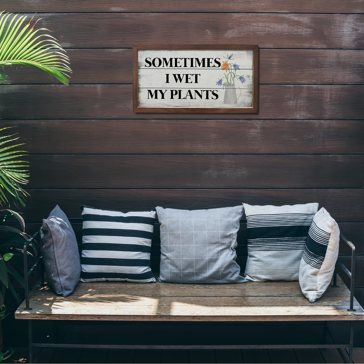 Plant Decoration, Rustic Farmhouse Wall Plaque, Home Decor for Garden Yard Balcony, Plant Lover Decoration Gift, Wooden Framed Wall Decor, Sometimes I Wet My Plants Sign 15×7.5×0.3 inches image 5