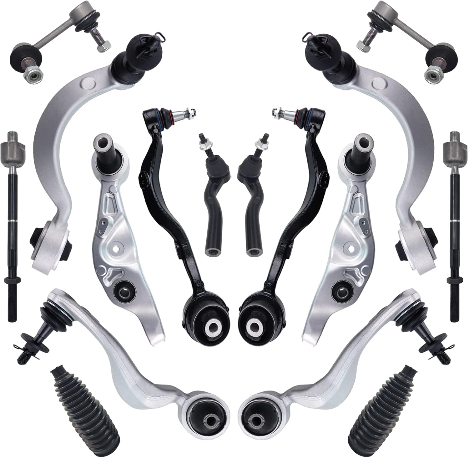 16pcs Front Suspension Kit Upper Lower Forward Rearward Control Arm with Ball Joint Sway Bar Link Inner Outer Tie Rod Boot Assembly Replacement for 2007-2017 Lexus LS460 RWD