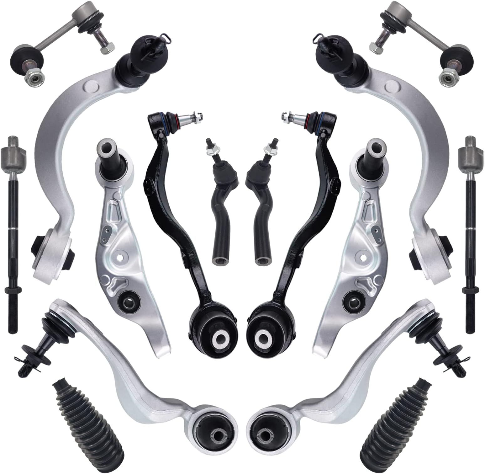 16pcs Front Suspension Kit Upper Lower Forward Rearward Control Arm with Ball Joint Sway Bar Link Inner Outer Tie Rod Boot Assembly Replacement for 2007-2017 Lexus LS460 RWD