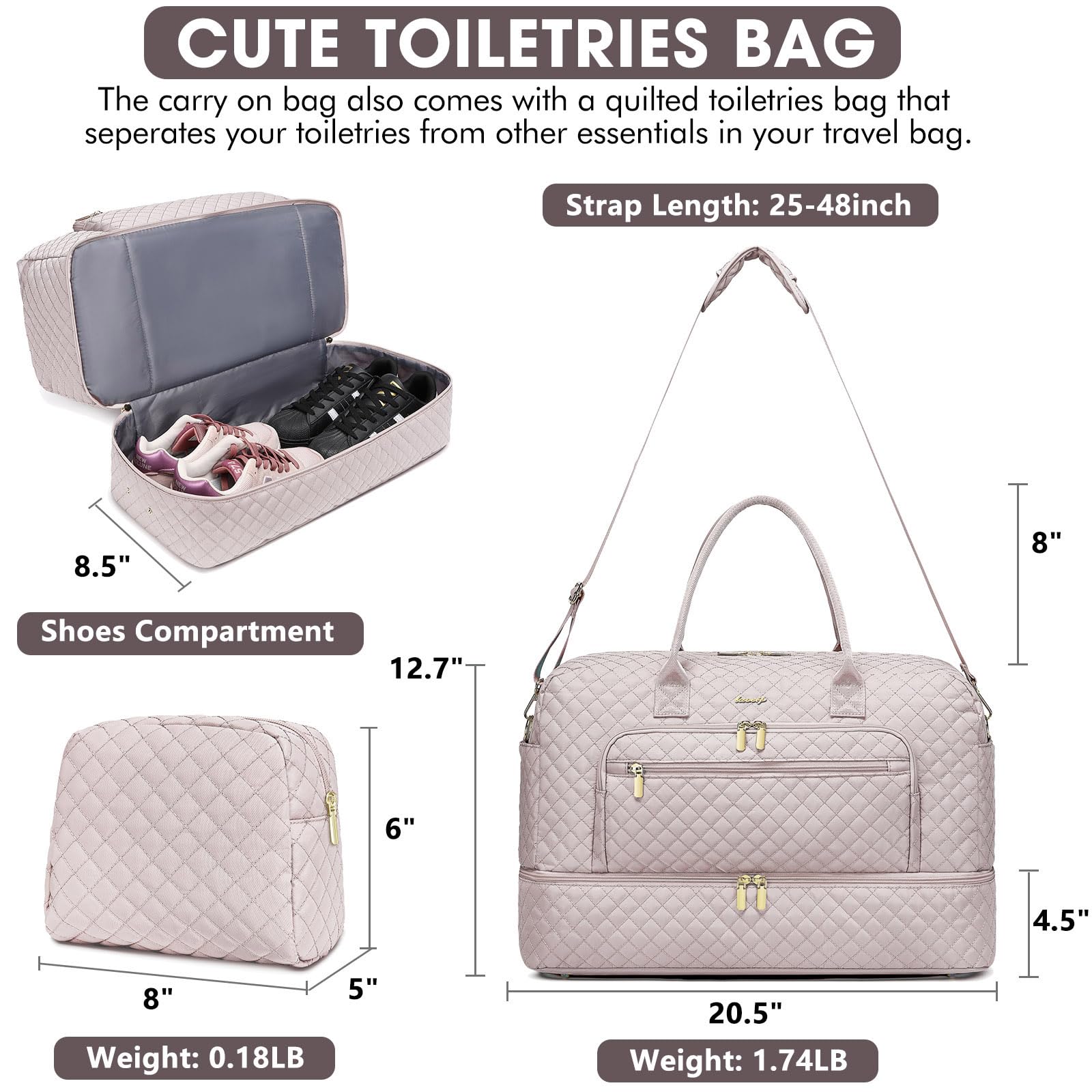 Weekender Travel Duffle Bag Women - Weekender Bags for Womens with Shoe Compartment Toiletry Bag Carry on Overnight Bag Gym Duffel Bag Wet Pocket Hospital Bags for Labor and Delivery Beige view 2