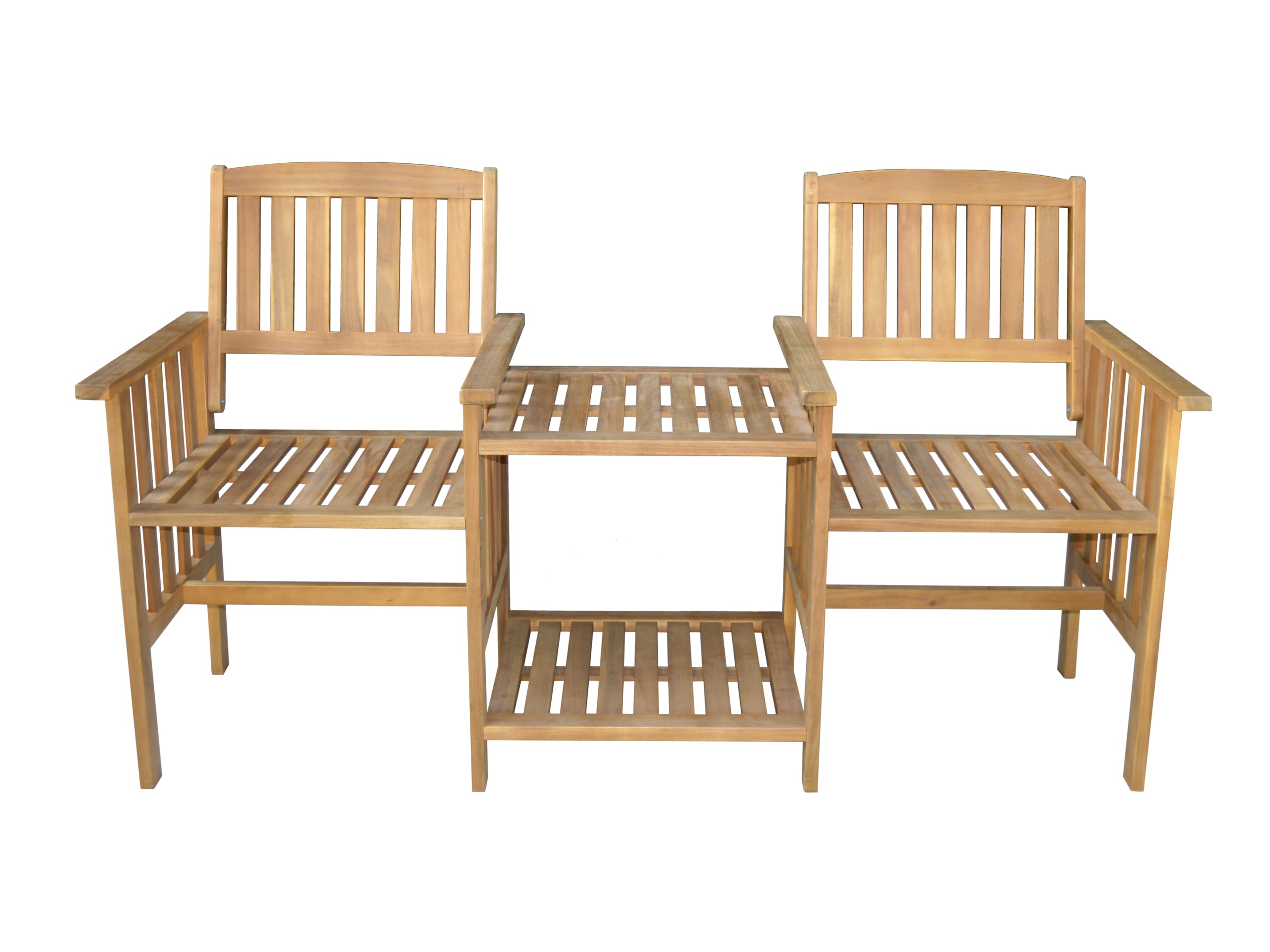 2-Sitzer-Gartenbank mit Beistelltisch klappbar aus Akazienholz, ca. 163 x 63 x 91 cm - Braun