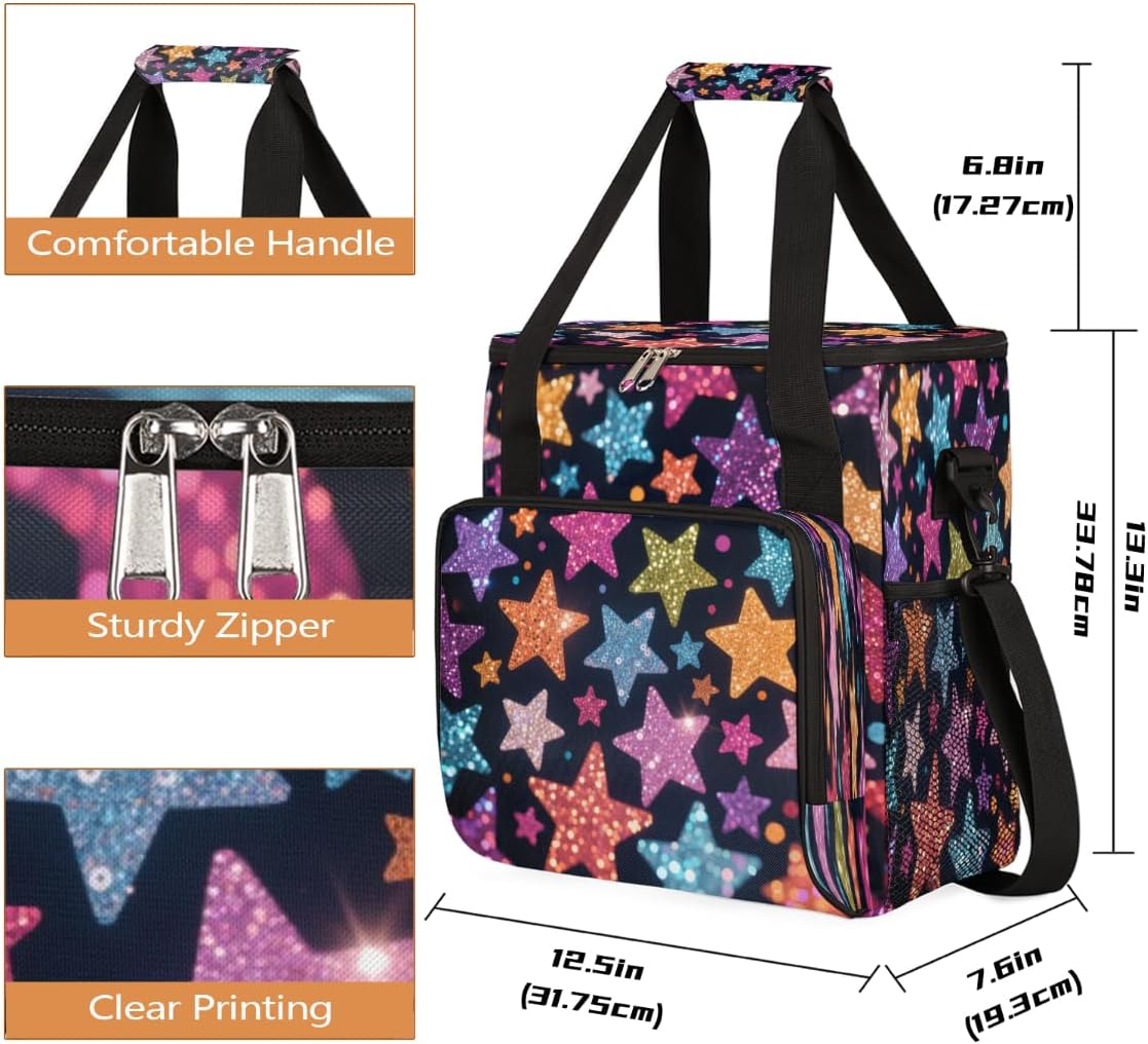 Glitter Stars Portable Coffee Maker Carrying Bag Compatible with Keurig K-Mini or K-Mini Plus - Travel Storage Tote with K-Cup Pod Pockets for Single Serve Coffee Brewer