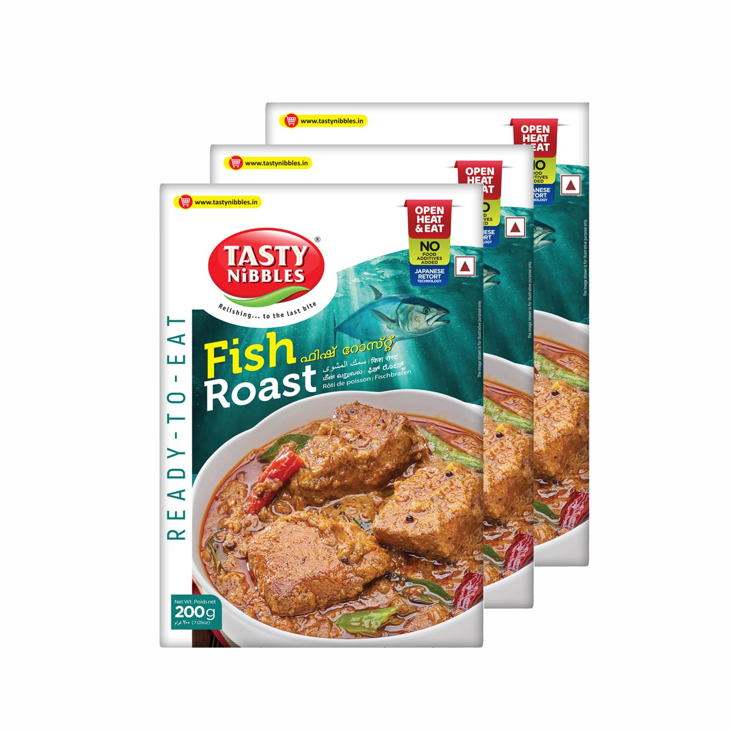 TASTY NIBBLES Ready to Eat Fish Roast | Kerala Special | Open Heat & Eat | Non-Vegetarian | No Added Preservatives | Japanese Retort Technology 200GM Pouch (Pack of 3)