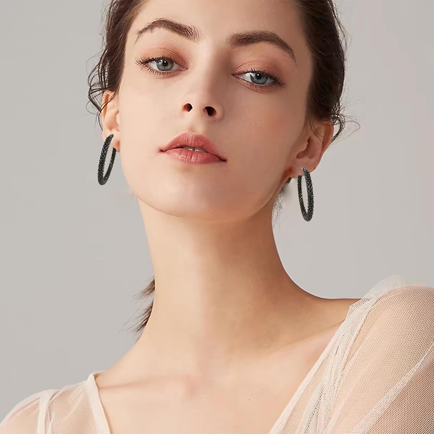 Multcolors Cubic Zirconia Hoop Earrings For Women Statement Oval Rhinestone Hoop Earrings 14K Gold Plated Chunky Hoop Earrings Dainty Lightweight Big Earrings Trendy Jewelry (55MM/45MM) - Image 5