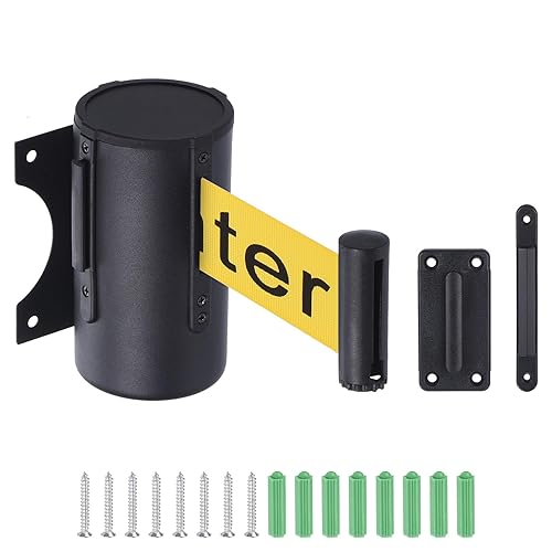 Miniatura 7 de PATIKIL 2 barreras de cinturón retráctil de montaje en pared fijo, cinturón amarillo de 16.4 pies con precaución, no entres con caja de acero para