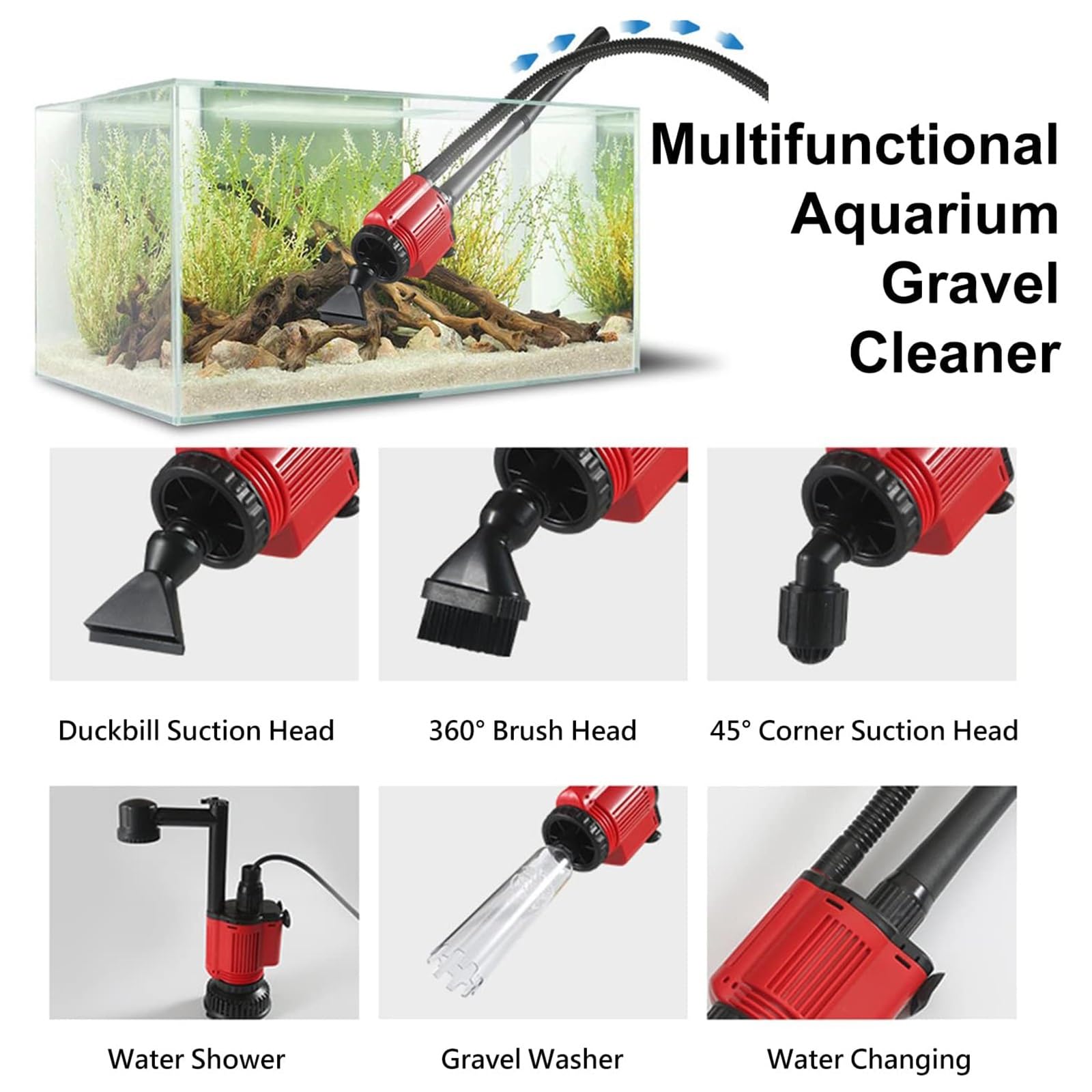 Manguera de sifón de acuario para cambio de agua y limpieza de grava, herramienta de mantenimiento extraíble para peceras