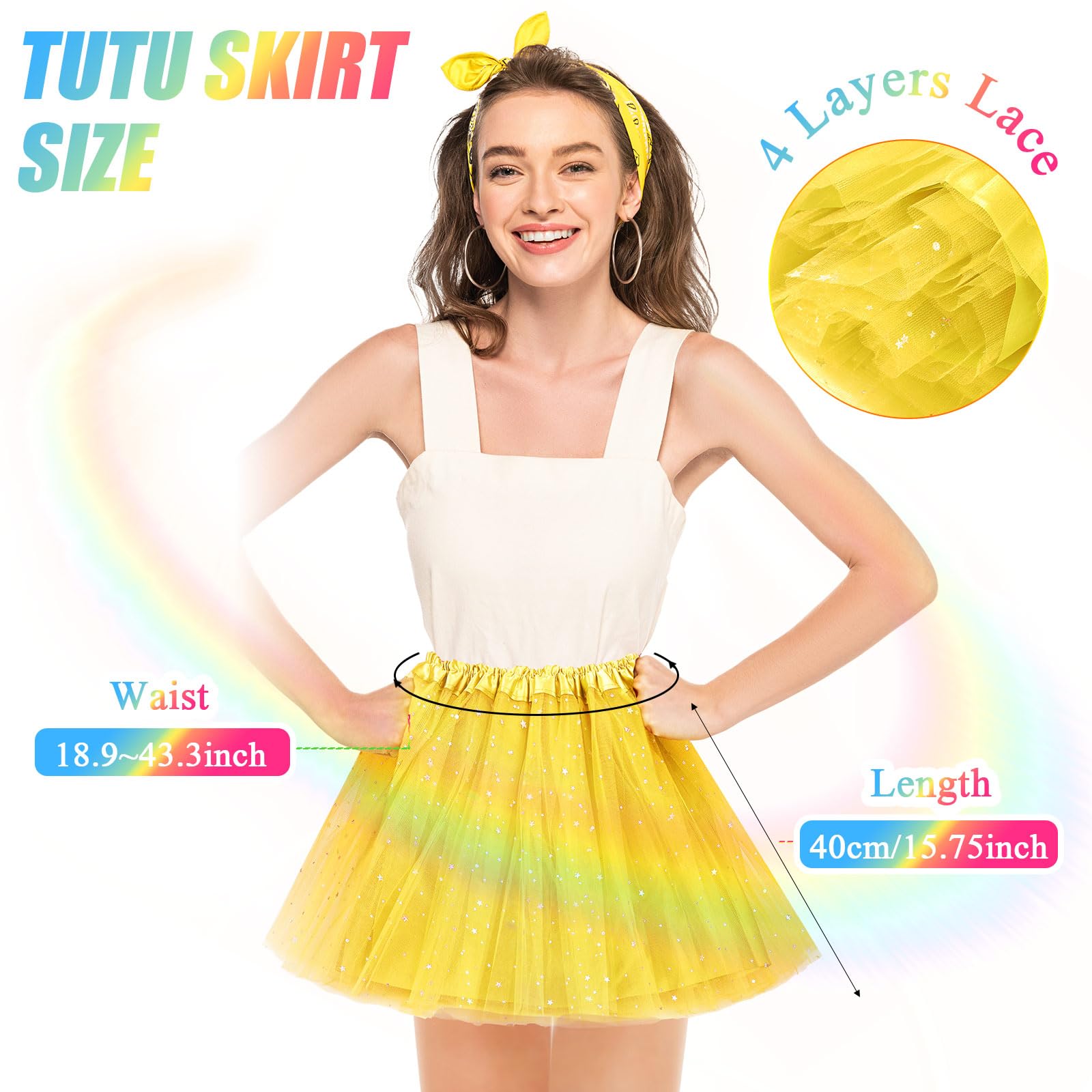 Foaincore 9 Stück Damen Tutu Rock Erwachsene 4 Schichten Tüll Sterne Pailletten Ballett Tanzkleid Paillettenrock